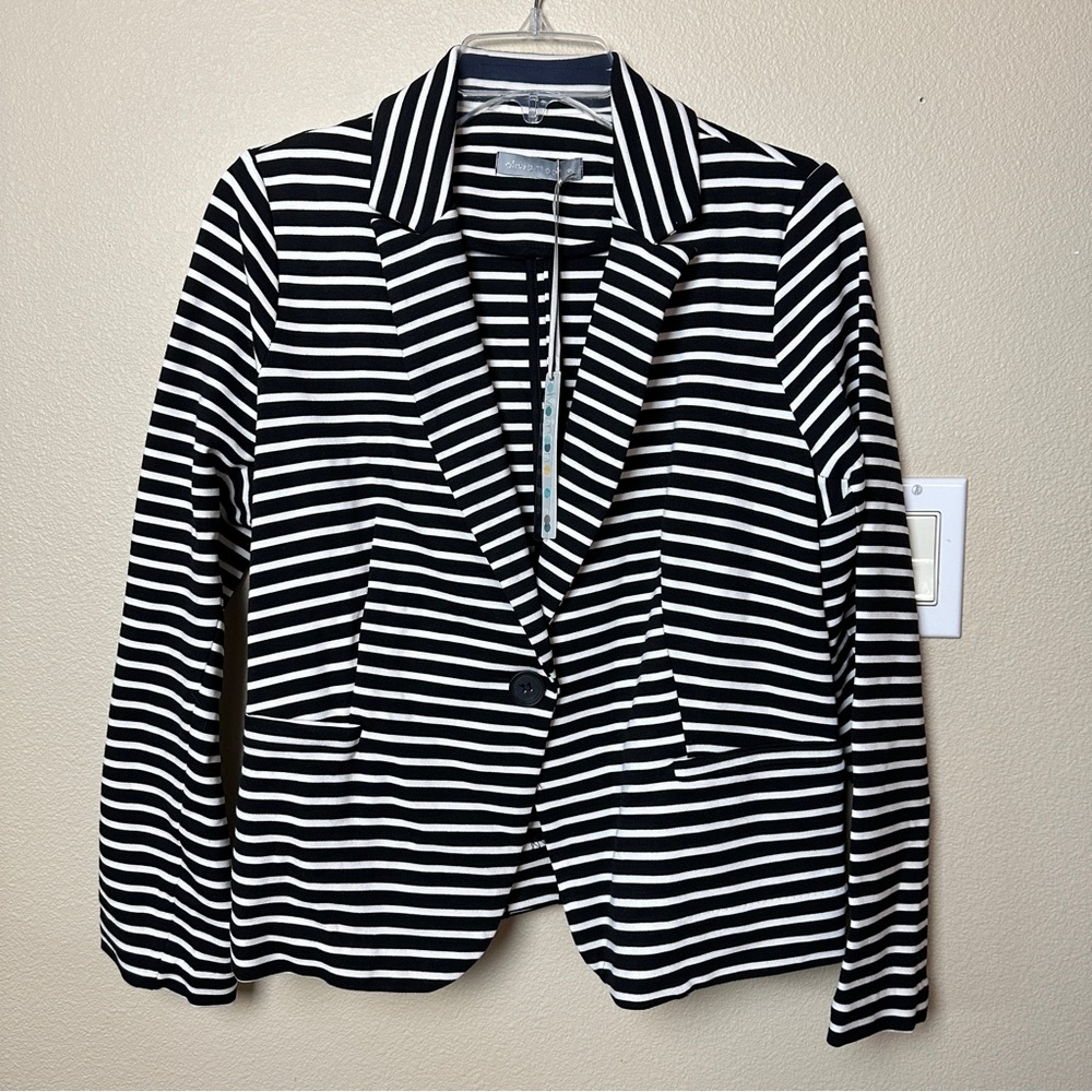 Olivia Moon Black and White Striped Women's Blazer NWT Size LP